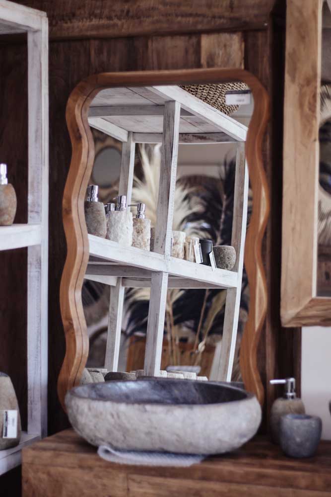 Miroir Résonance Boisée & Vasque pierre de rivière